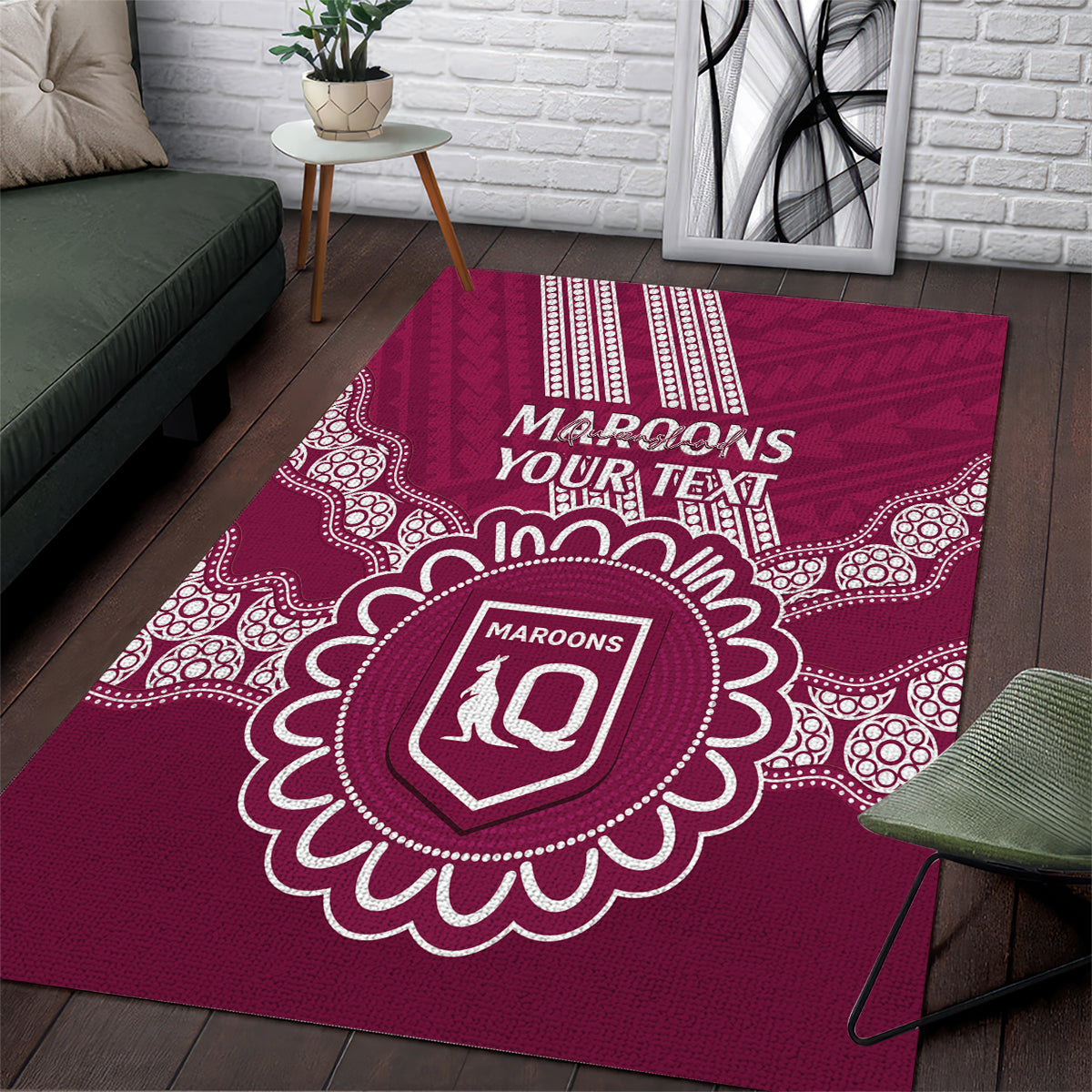 Custom QLD Maroons Rugby Area Rug Aussie Aboriginal Mix Polynesian Pattern