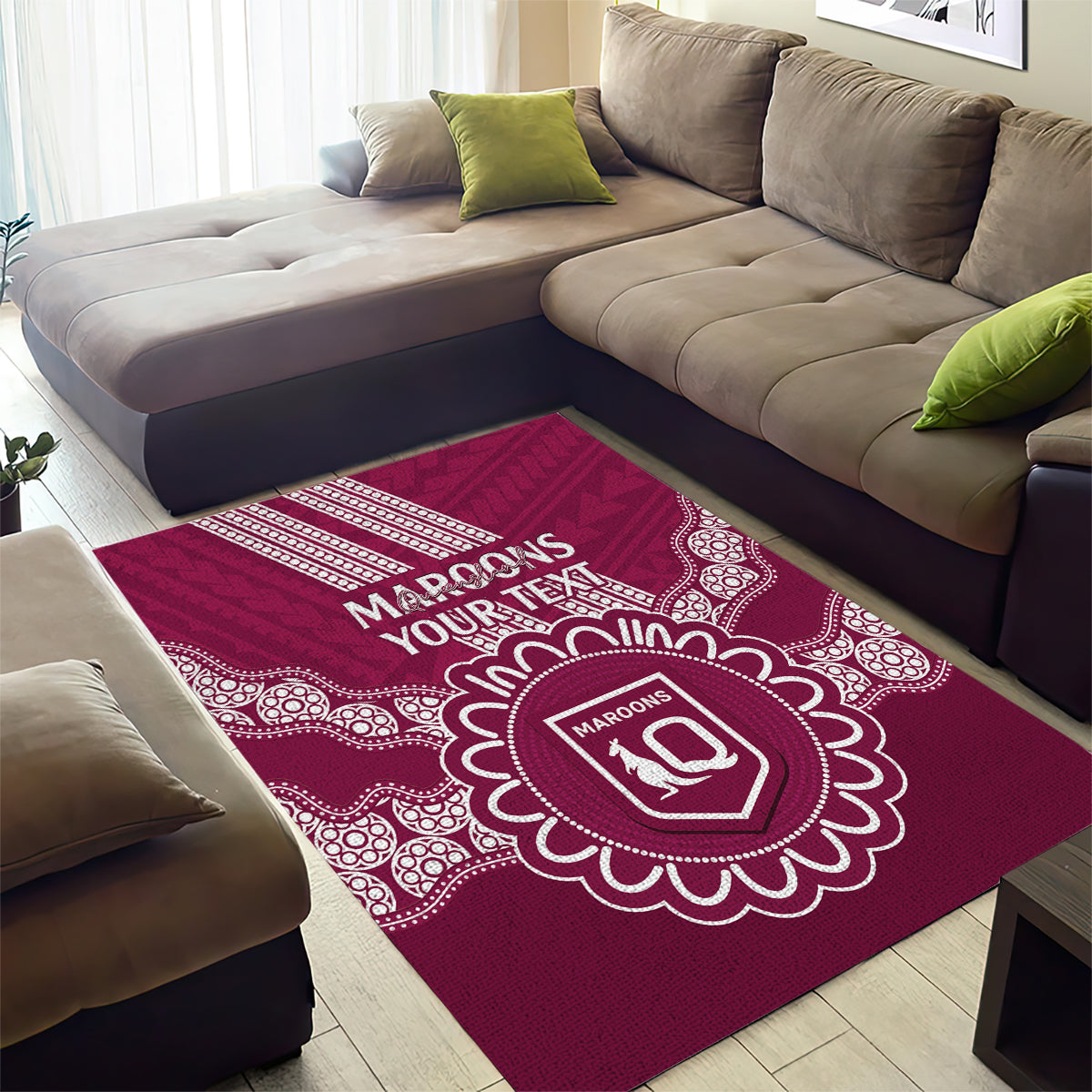 Custom QLD Maroons Rugby Area Rug Aussie Aboriginal Mix Polynesian Pattern