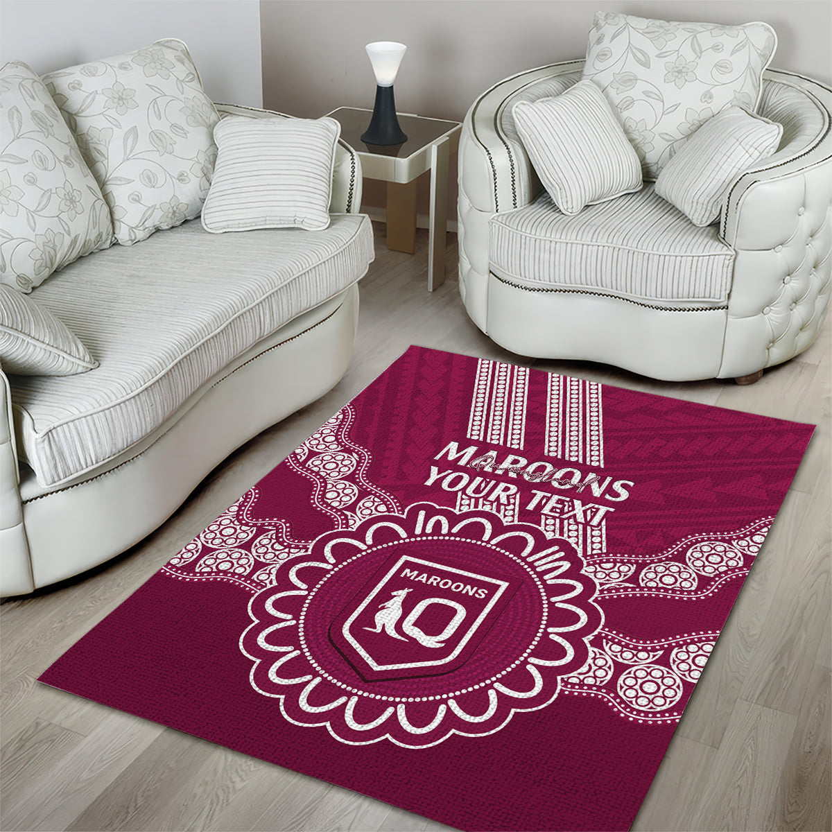 Custom QLD Maroons Rugby Area Rug Aussie Aboriginal Mix Polynesian Pattern