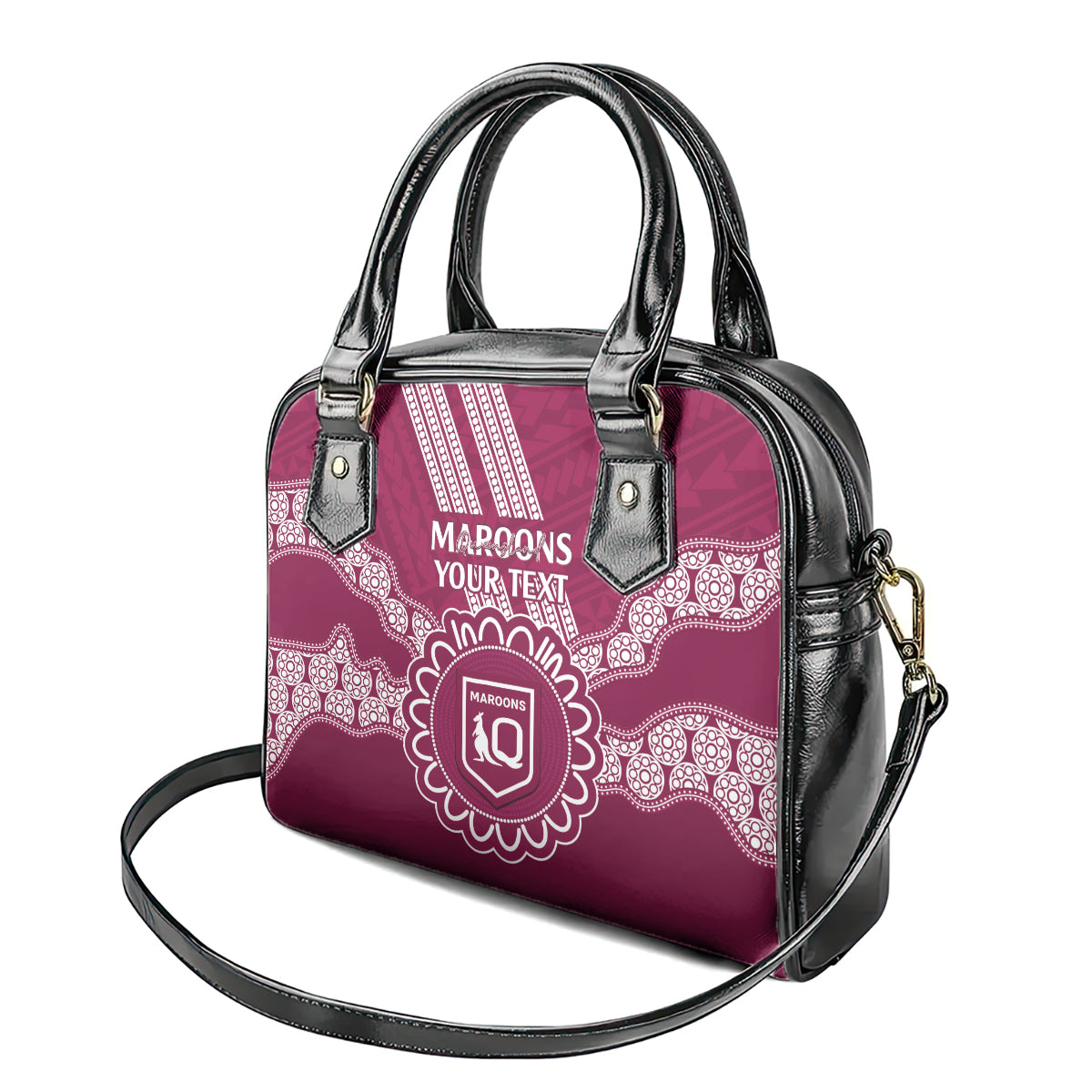 Custom QLD Maroons Rugby Shoulder Handbag Aussie Aboriginal Mix Polynesian Pattern