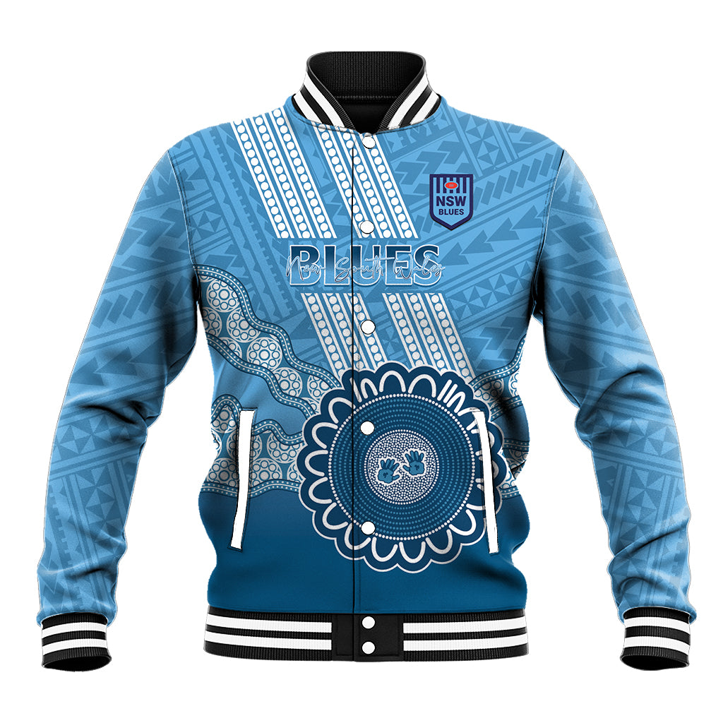 Custom NSW Blues Rugby Baseball Jacket Aussie Aboriginal Mix Polynesian Pattern