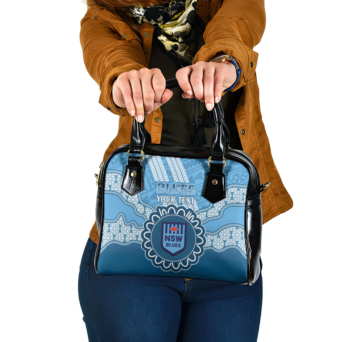 Custom NSW Blues Rugby Shoulder Handbag Aussie Aboriginal Mix Polynesian Pattern