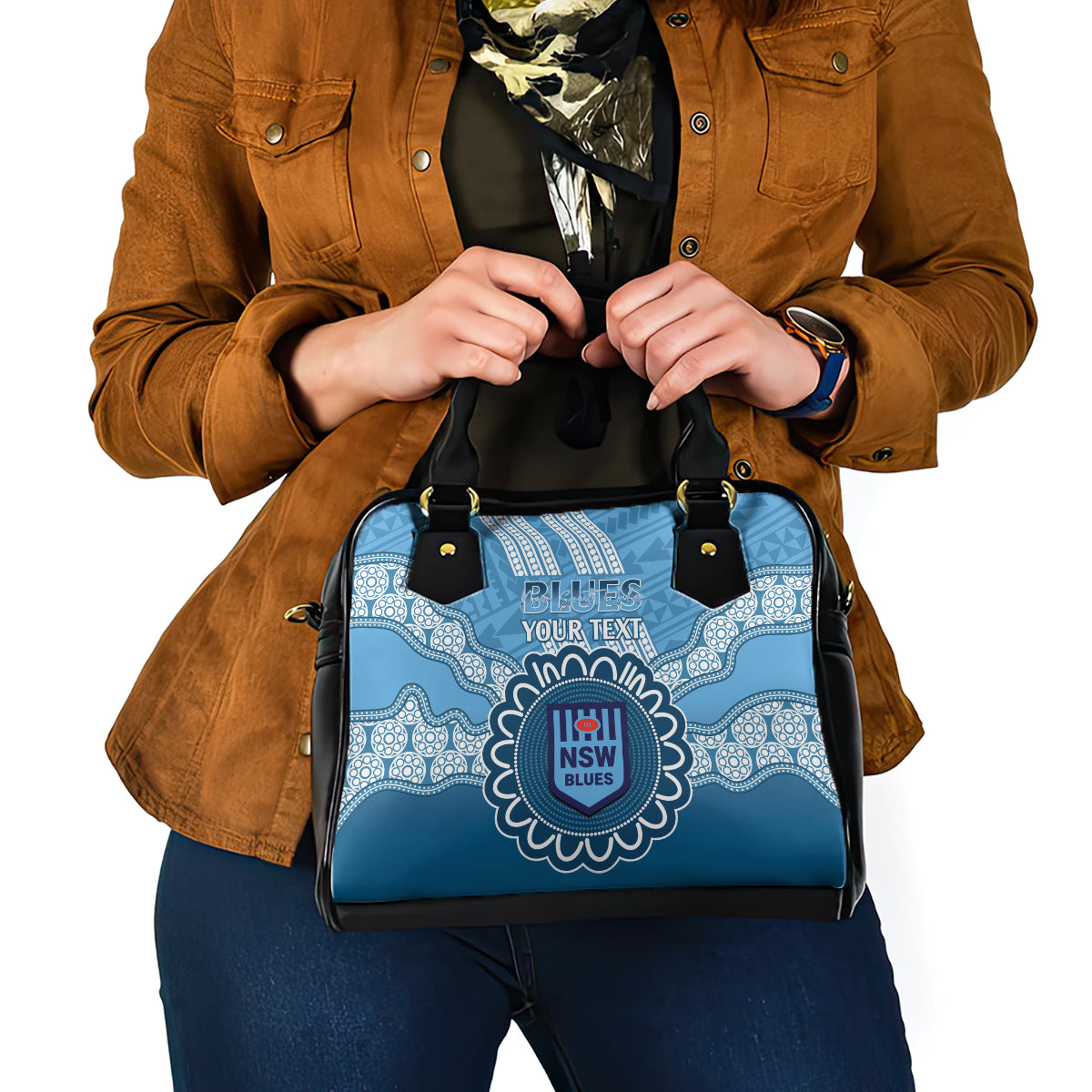 Custom NSW Blues Rugby Shoulder Handbag Aussie Aboriginal Mix Polynesian Pattern