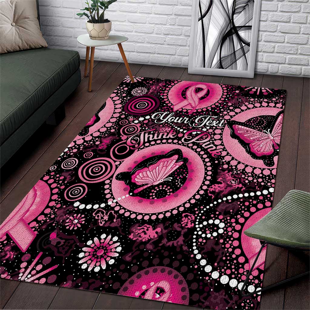 Personalised Australia Indigenous Area Rug Breast Cancer Ribbon Think Pink - Black Version