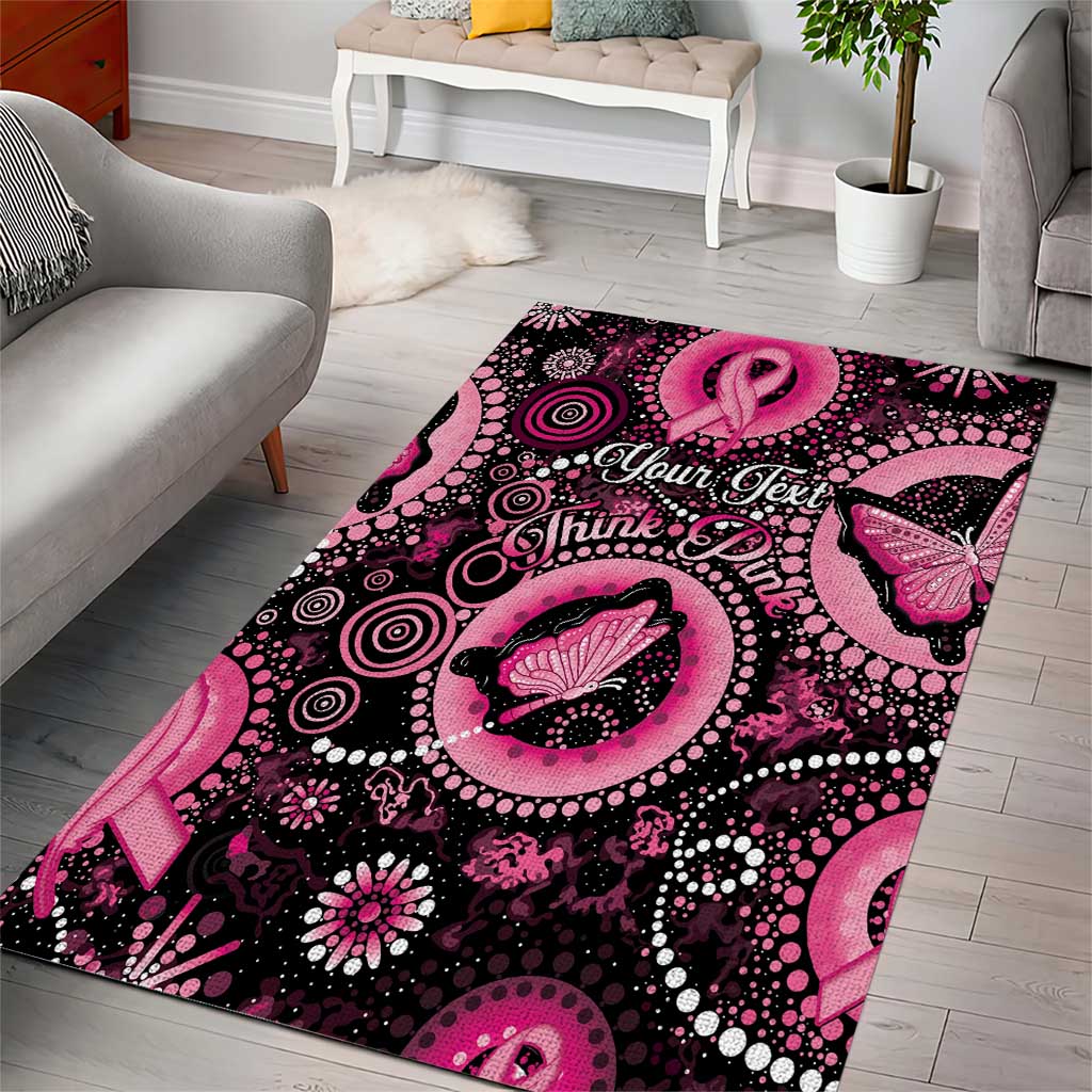 Personalised Australia Indigenous Area Rug Breast Cancer Ribbon Think Pink - Black Version