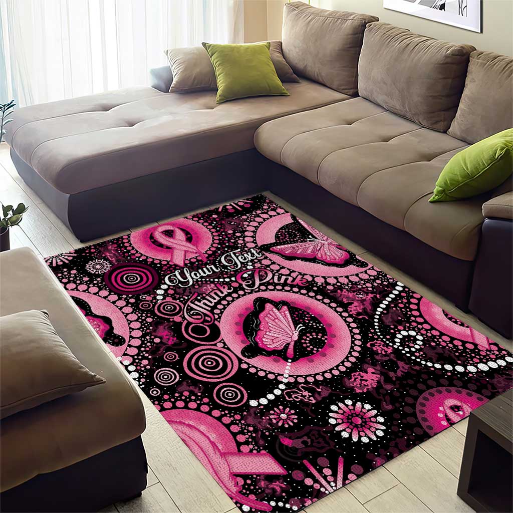 Personalised Australia Indigenous Area Rug Breast Cancer Ribbon Think Pink - Black Version