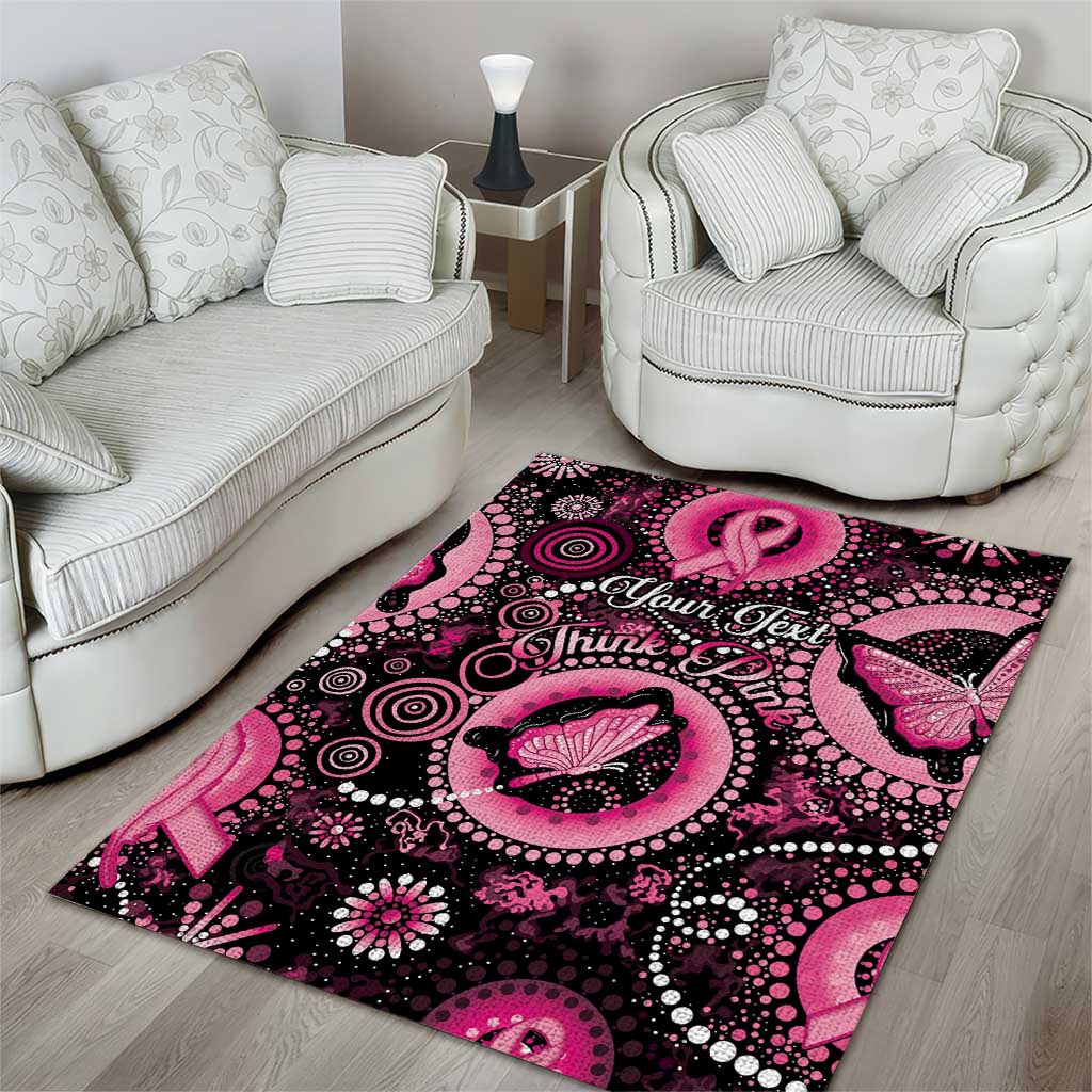 Personalised Australia Indigenous Area Rug Breast Cancer Ribbon Think Pink - Black Version