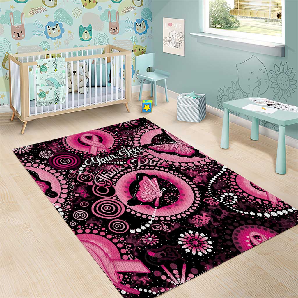 Personalised Australia Indigenous Area Rug Breast Cancer Ribbon Think Pink - Black Version