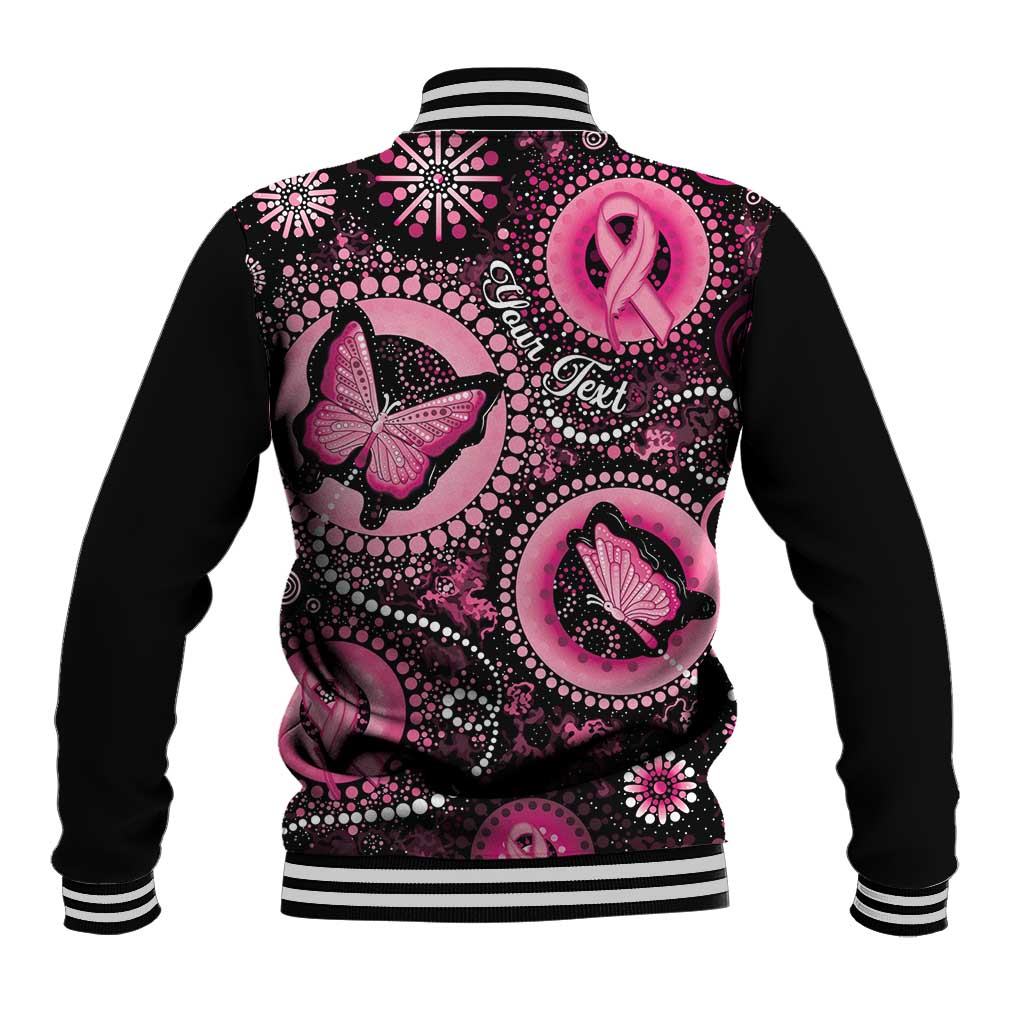 Personalised Australia Indigenous Baseball Jacket Breast Cancer Ribbon Think Pink - Black Version