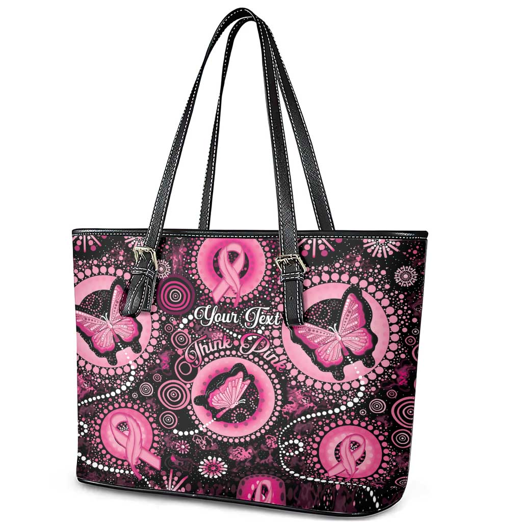 Personalised Australia Indigenous Leather Tote Bag Breast Cancer Ribbon Think Pink - Black Version