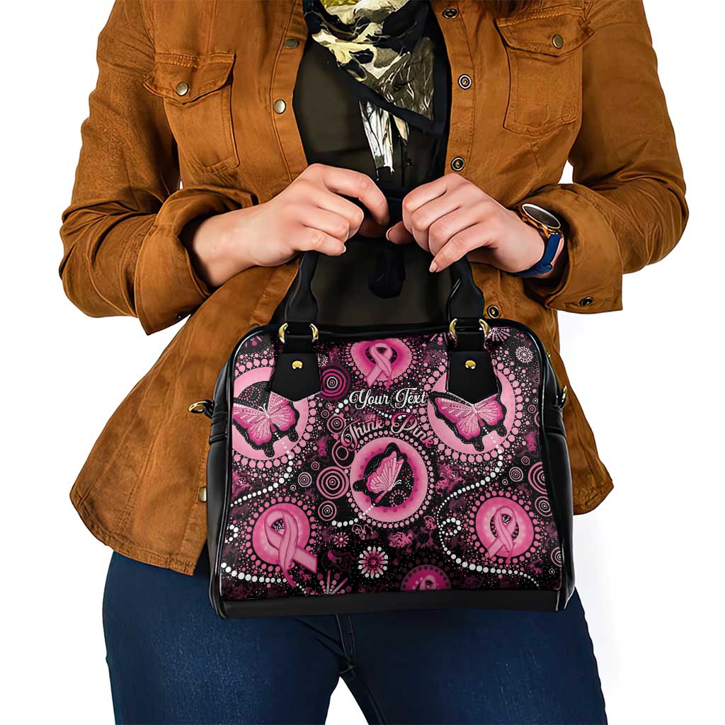 Personalised Australia Indigenous Shoulder Handbag Breast Cancer Ribbon Think Pink - Black Version