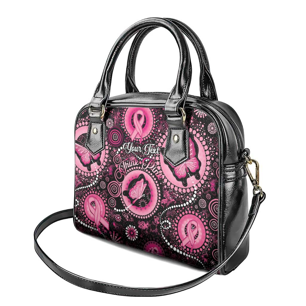 Personalised Australia Indigenous Shoulder Handbag Breast Cancer Ribbon Think Pink - Black Version