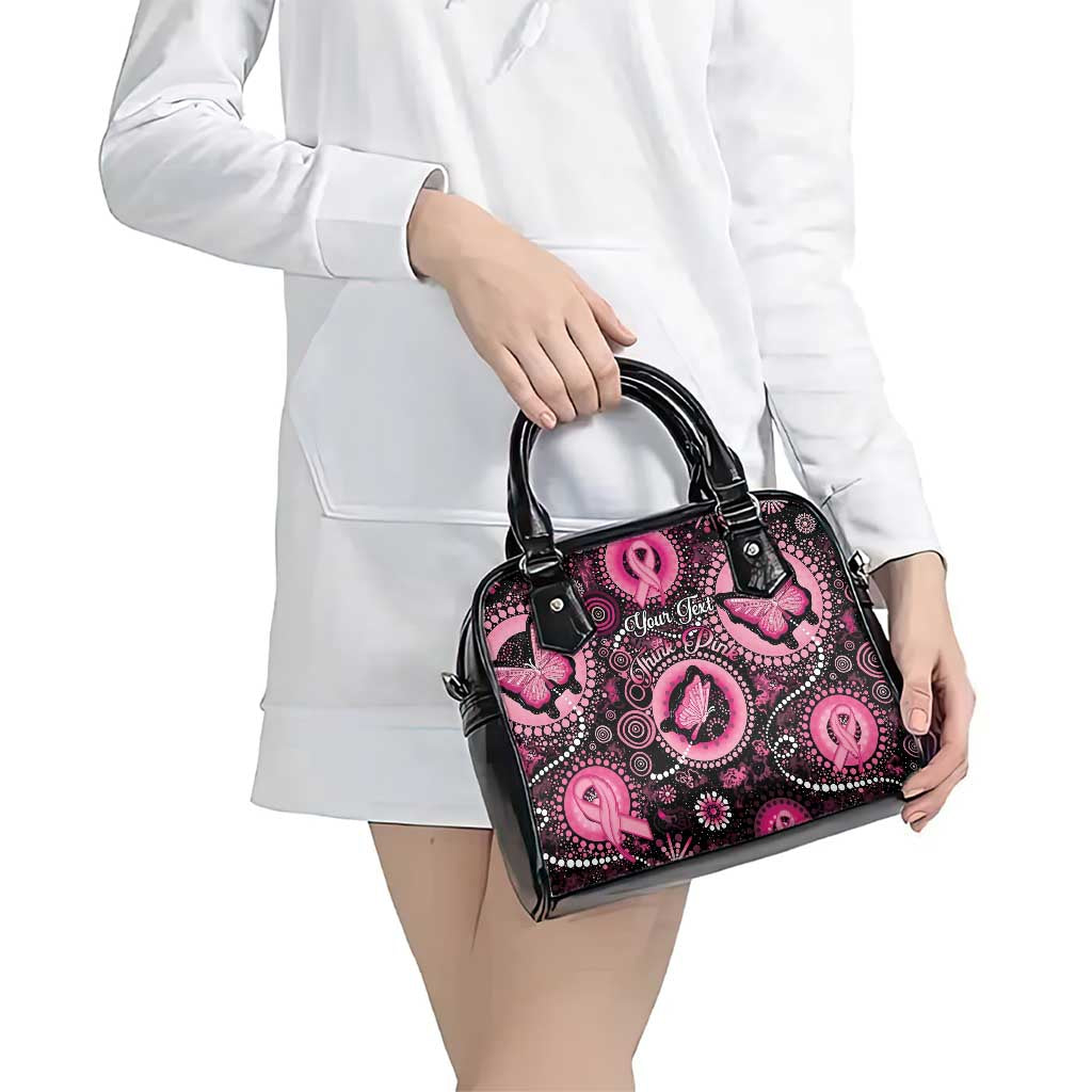 Personalised Australia Indigenous Shoulder Handbag Breast Cancer Ribbon Think Pink - Black Version