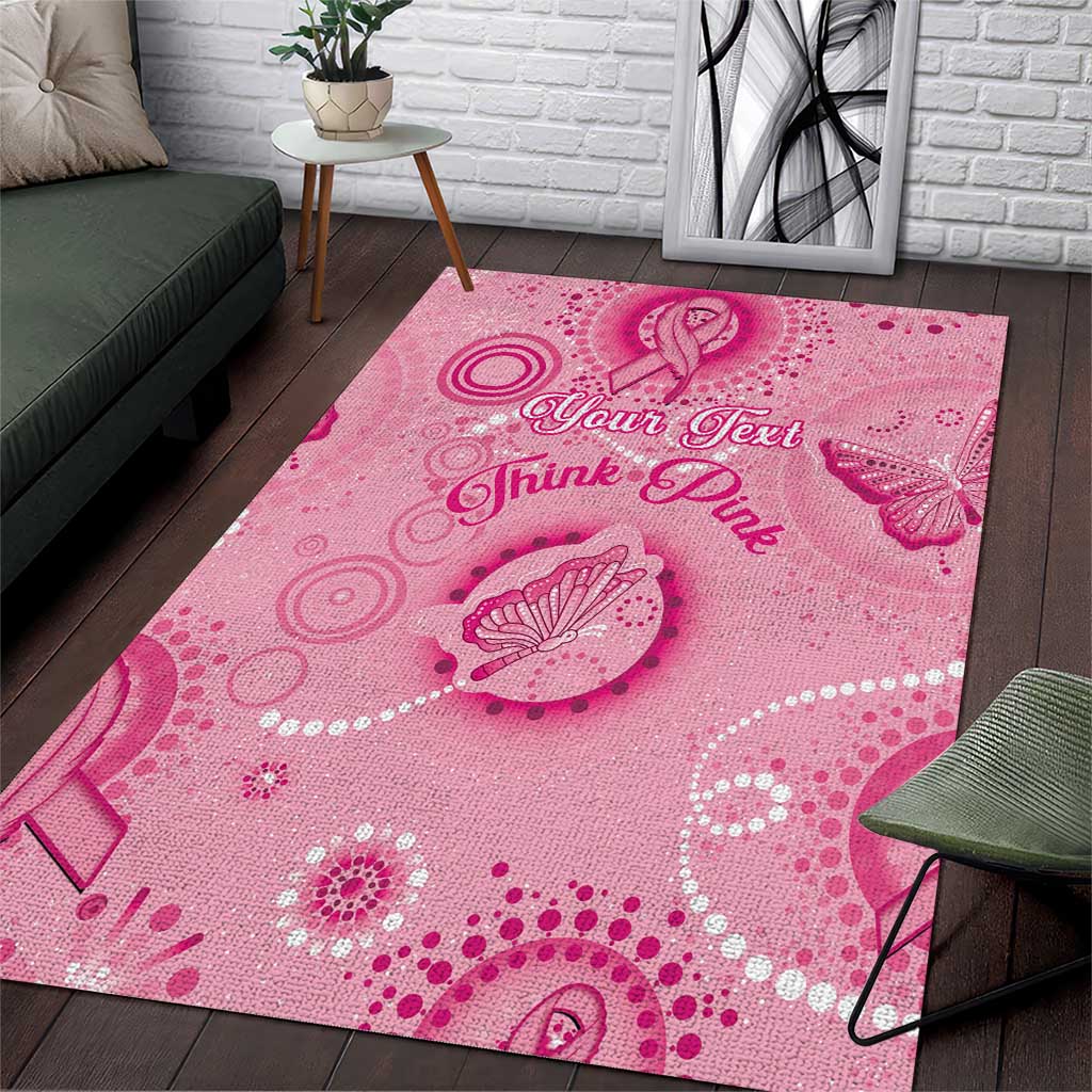 Personalised Australia Indigenous Area Rug Breast Cancer Ribbon Think Pink - Pink Version