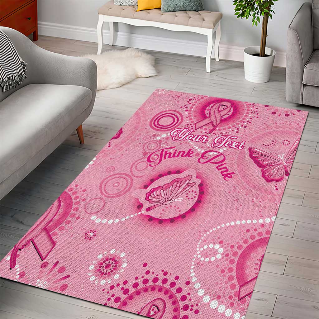 Personalised Australia Indigenous Area Rug Breast Cancer Ribbon Think Pink - Pink Version