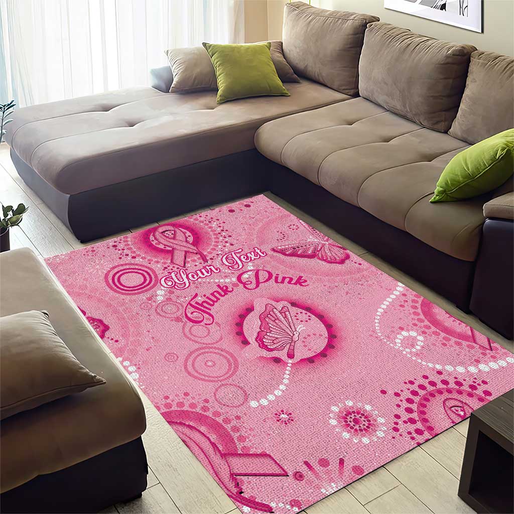 Personalised Australia Indigenous Area Rug Breast Cancer Ribbon Think Pink - Pink Version