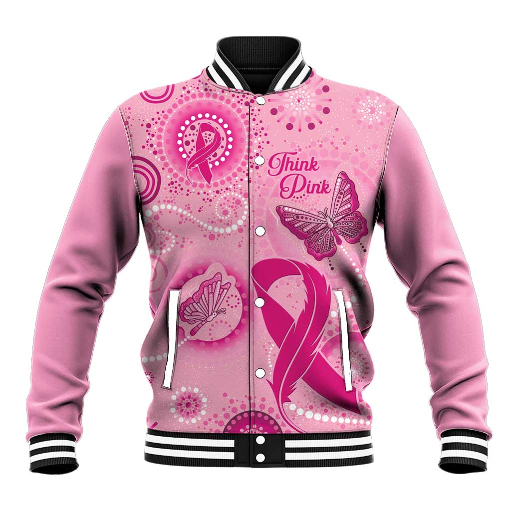 Personalised Australia Indigenous Baseball Jacket Breast Cancer Ribbon Think Pink - Pink Version