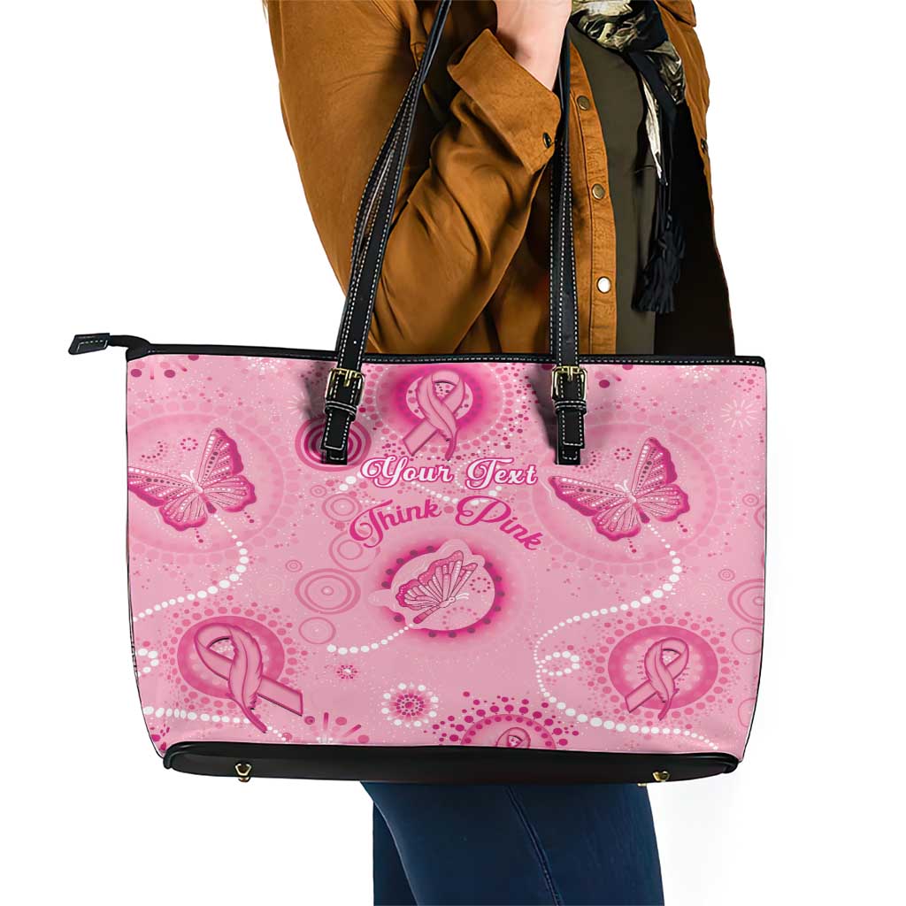 Personalised Australia Indigenous Leather Tote Bag Breast Cancer Ribbon Think Pink - Pink Version