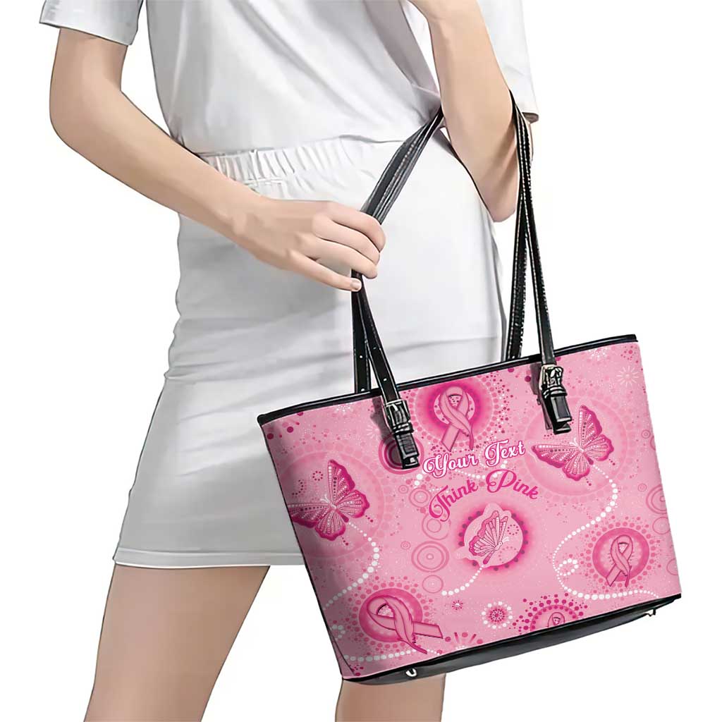 Personalised Australia Indigenous Leather Tote Bag Breast Cancer Ribbon Think Pink - Pink Version