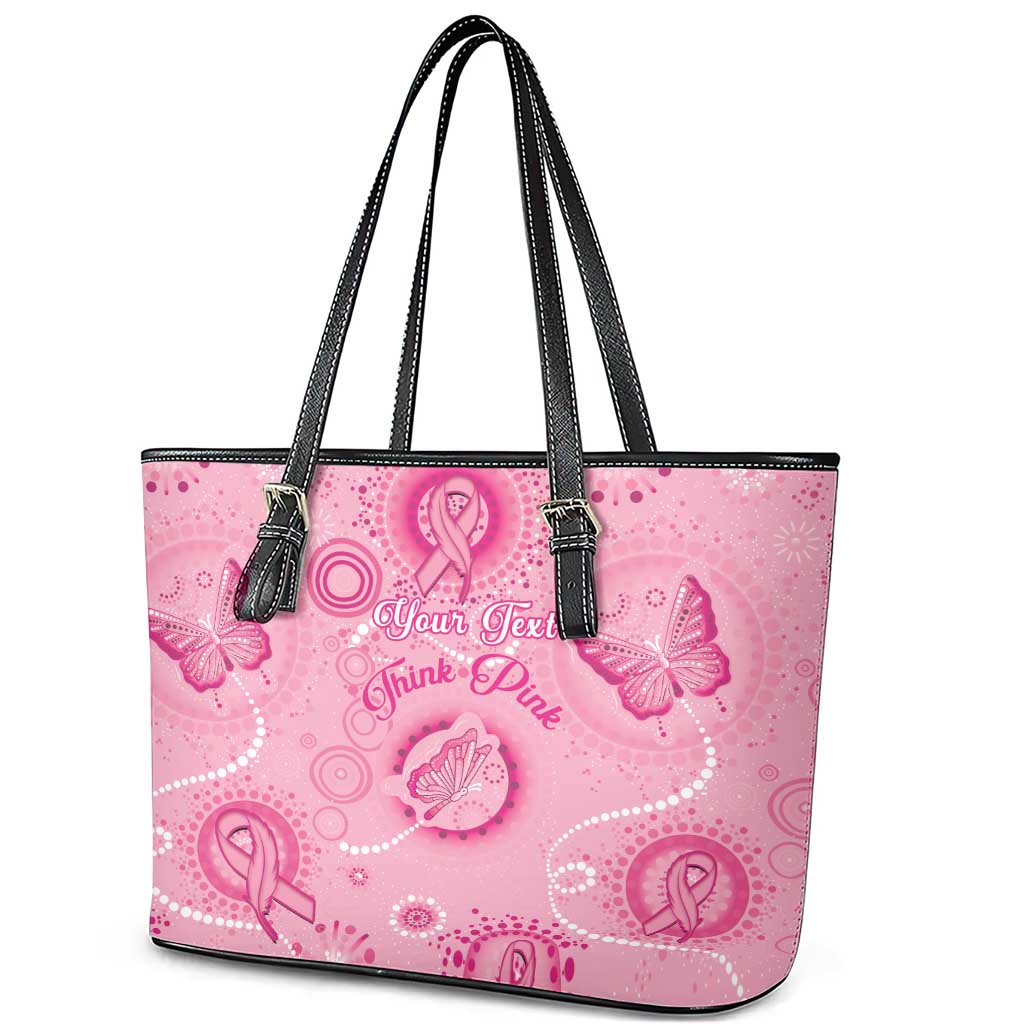 Personalised Australia Indigenous Leather Tote Bag Breast Cancer Ribbon Think Pink - Pink Version