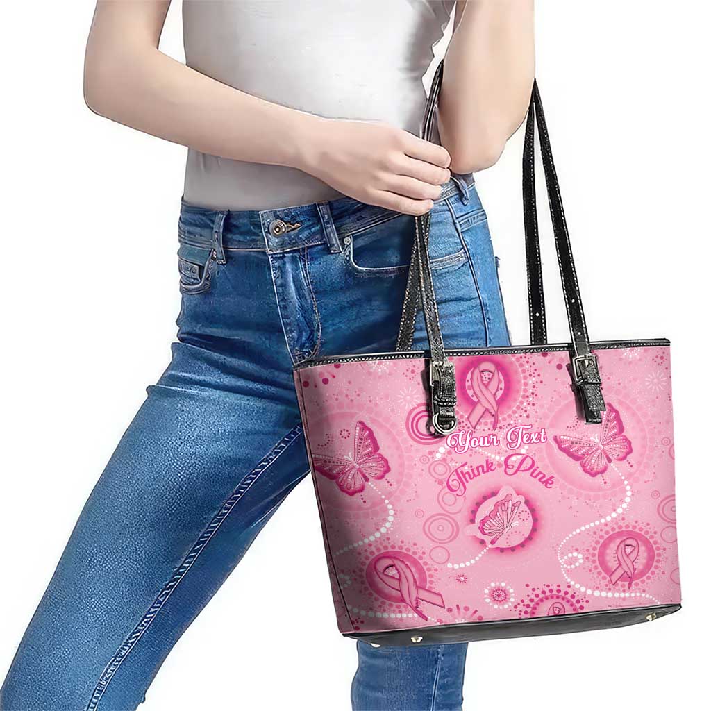 Personalised Australia Indigenous Leather Tote Bag Breast Cancer Ribbon Think Pink - Pink Version