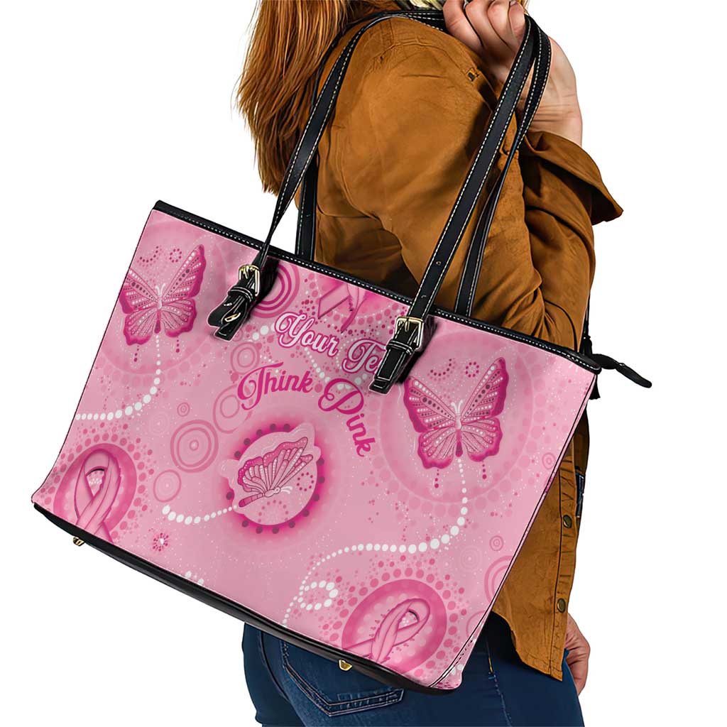 Personalised Australia Indigenous Leather Tote Bag Breast Cancer Ribbon Think Pink - Pink Version