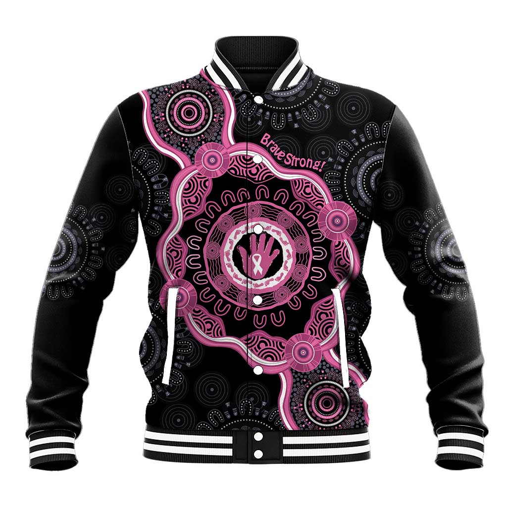 Personalised Australia Breast Cancer Baseball Jacket Brave Strong Aboriginal Art