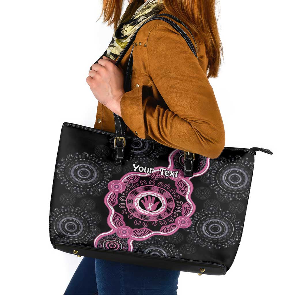 Personalised Australia Breast Cancer Leather Tote Bag Brave Strong Aboriginal Art