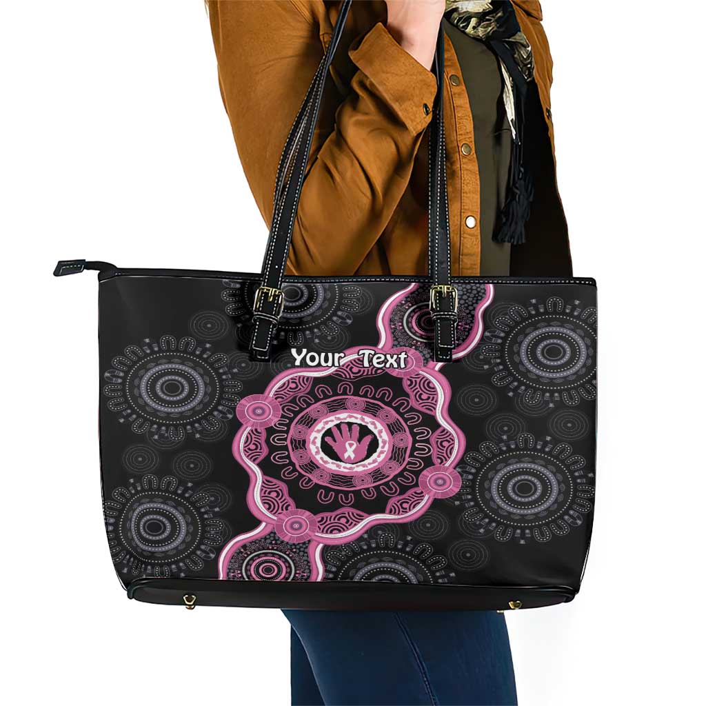 Personalised Australia Breast Cancer Leather Tote Bag Brave Strong Aboriginal Art