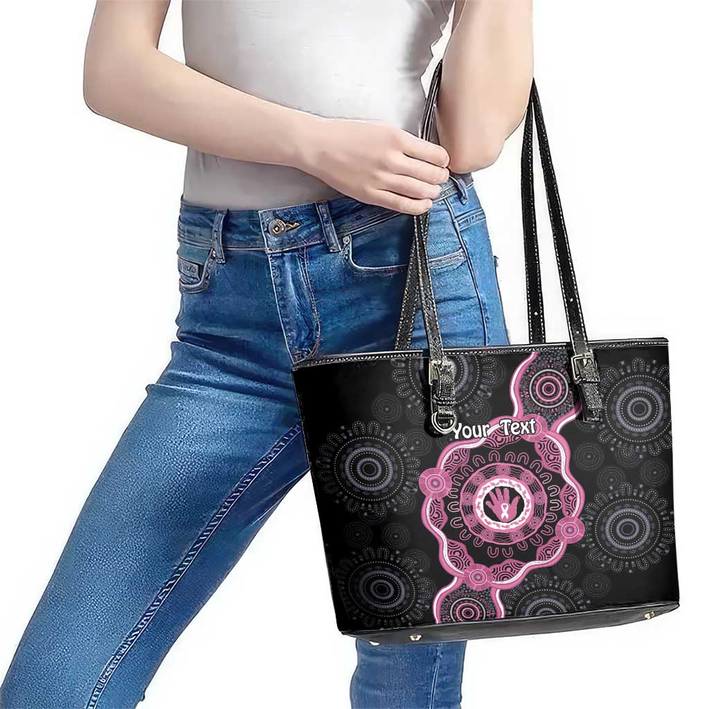 Personalised Australia Breast Cancer Leather Tote Bag Brave Strong Aboriginal Art