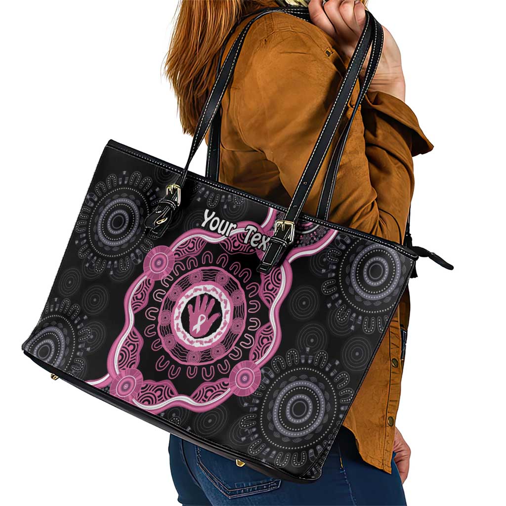 Personalised Australia Breast Cancer Leather Tote Bag Brave Strong Aboriginal Art