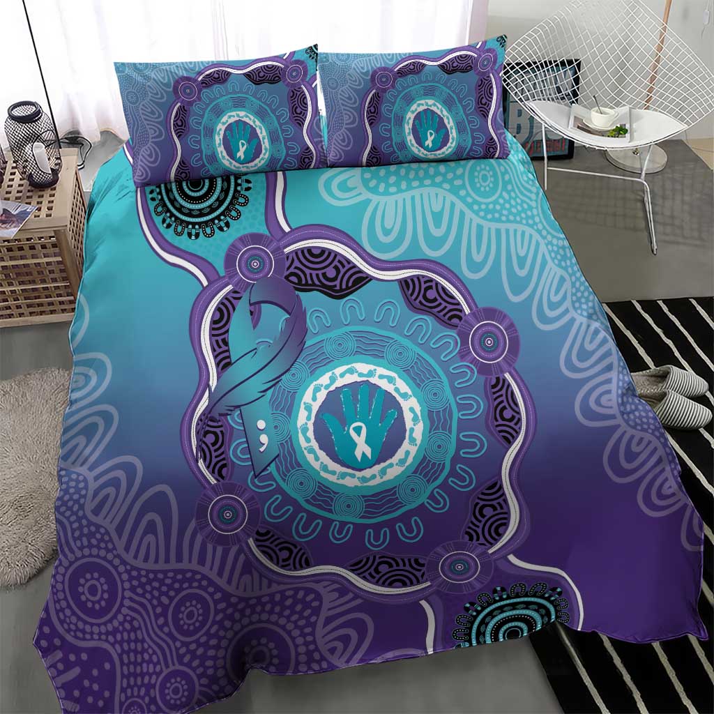 Australia Indigenous Bedding Set Suicide Prevention Month Ribbon Aboriginal Art