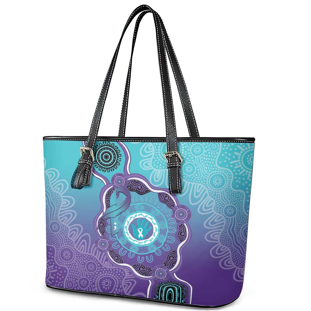 Australia Indigenous Leather Tote Bag Suicide Prevention Month Ribbon Aboriginal Art