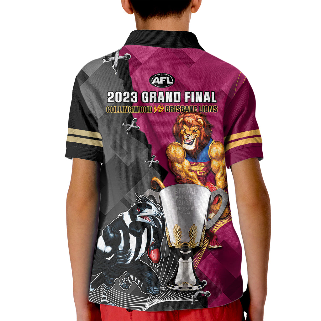 collingwood-and-lions-football-kid-polo-shirt-2023-grand-final-magpies-brisbane-together