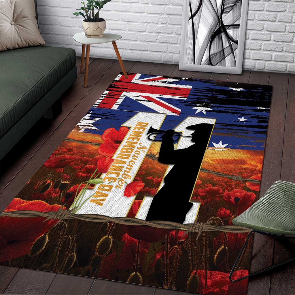 Australia Rememberance Day Area Rug 11 November Poppy Field With Last Post