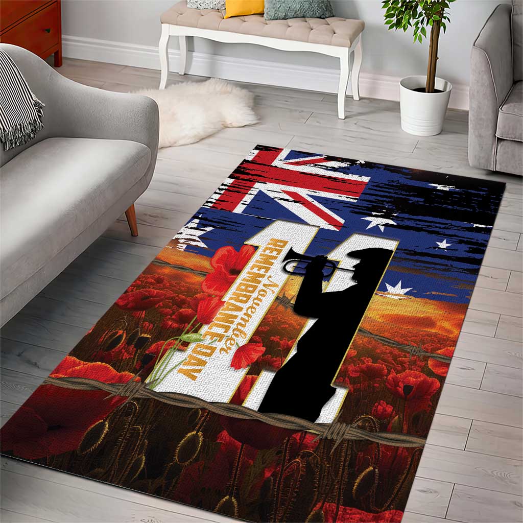 Australia Rememberance Day Area Rug 11 November Poppy Field With Last Post