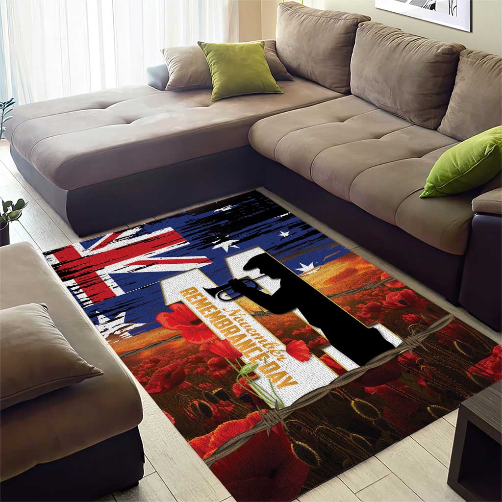 Australia Rememberance Day Area Rug 11 November Poppy Field With Last Post