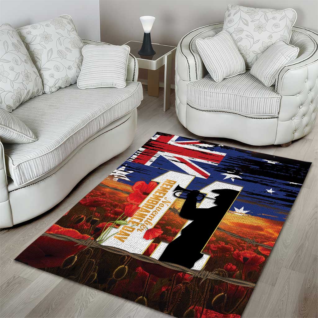 Australia Rememberance Day Area Rug 11 November Poppy Field With Last Post