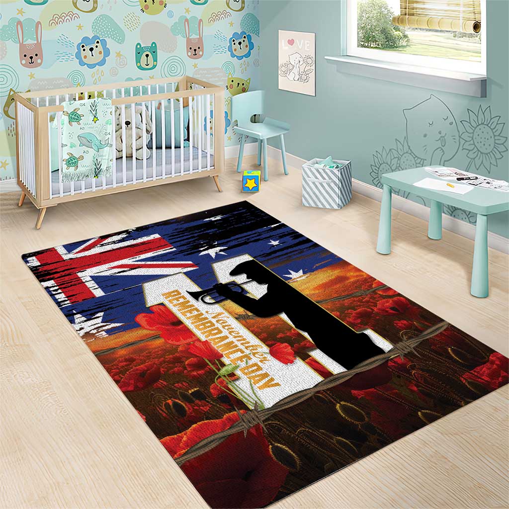 Australia Rememberance Day Area Rug 11 November Poppy Field With Last Post