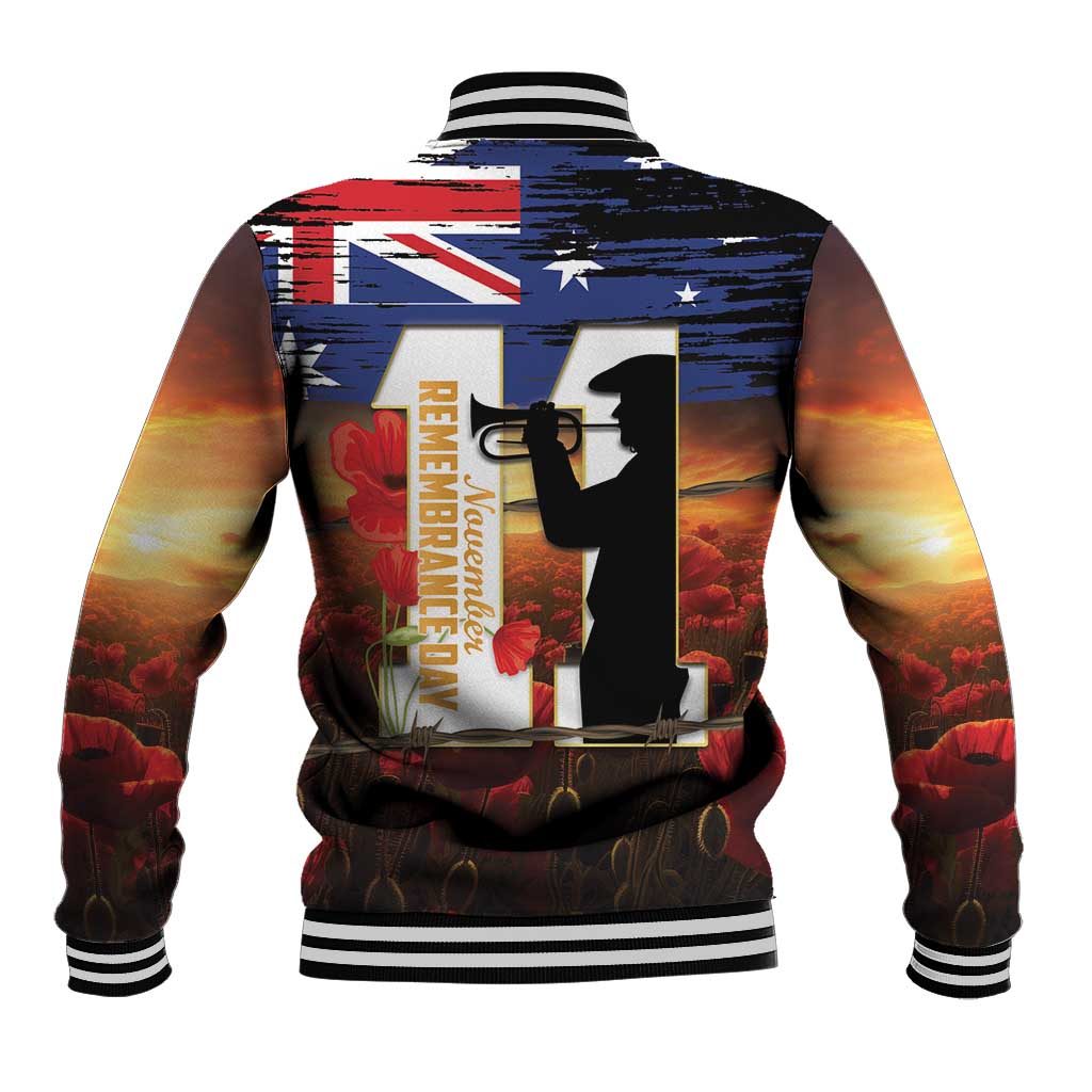 Australia Rememberance Day Baseball Jacket 11 November Poppy Field With Last Post