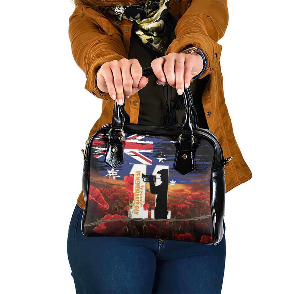 Australia Rememberance Day Shoulder Handbag 11 November Poppy Field With Last Post