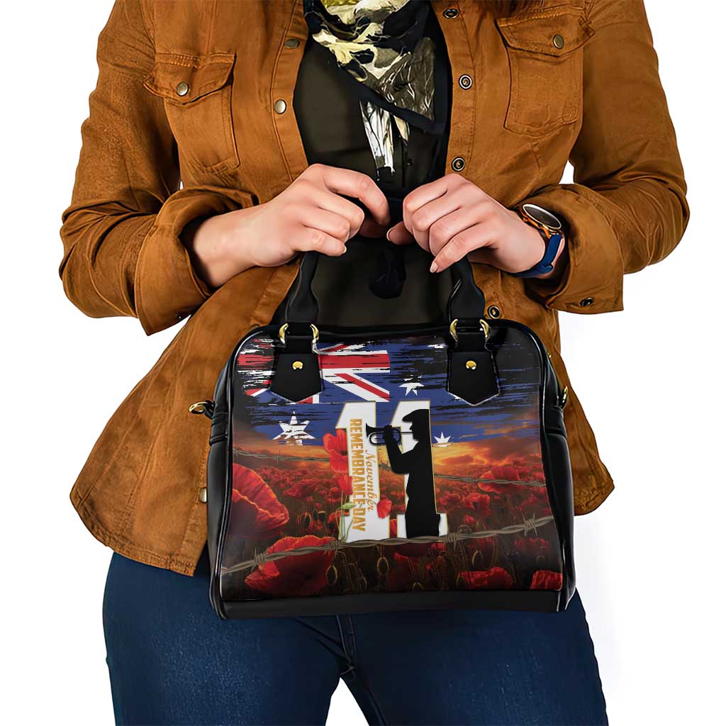 Australia Rememberance Day Shoulder Handbag 11 November Poppy Field With Last Post