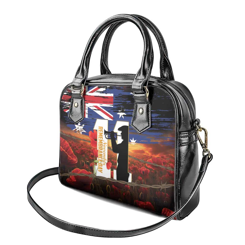 Australia Rememberance Day Shoulder Handbag 11 November Poppy Field With Last Post