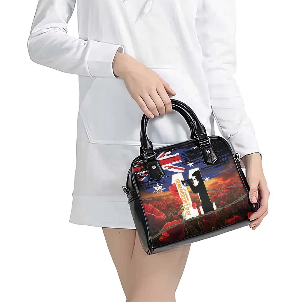 Australia Rememberance Day Shoulder Handbag 11 November Poppy Field With Last Post