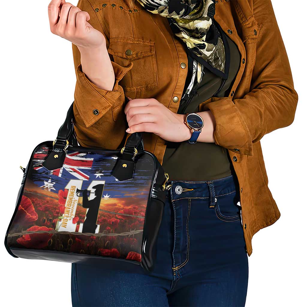 Australia Rememberance Day Shoulder Handbag 11 November Poppy Field With Last Post