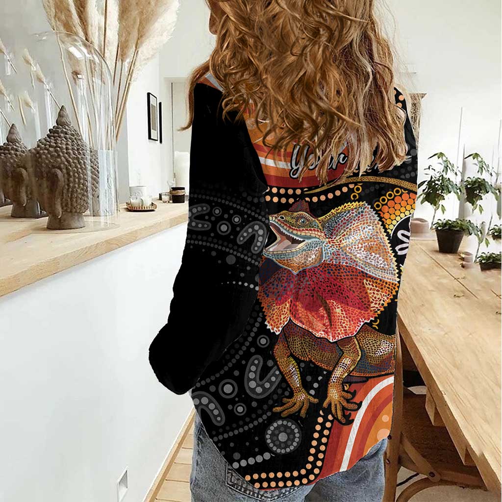 Personalised Australia Frilled Lizard Women Casual Shirt Aboriginal Art