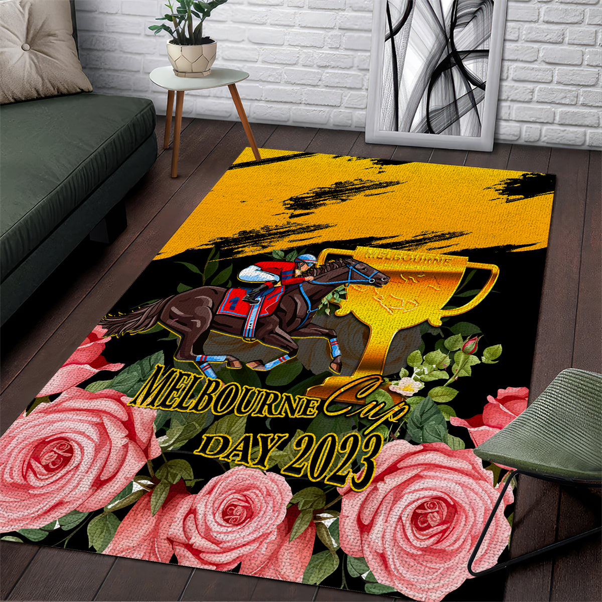 personalised-australia-melbourne-cup-day-area-rug-2023-horse-racing-trophy-with-roses