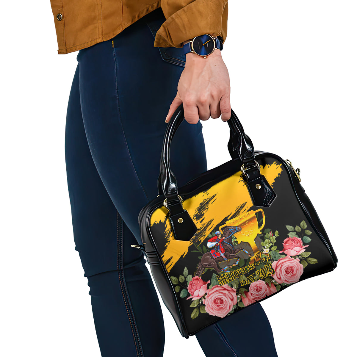 personalised-australia-melbourne-cup-day-shoulder-handbag-2023-horse-racing-trophy-with-roses