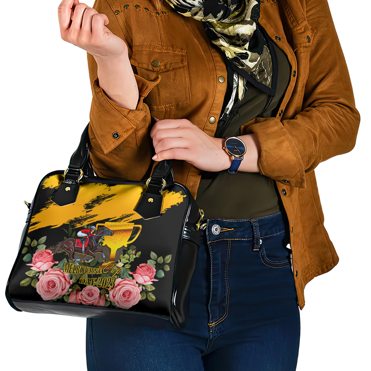 personalised-australia-melbourne-cup-day-shoulder-handbag-2023-horse-racing-trophy-with-roses