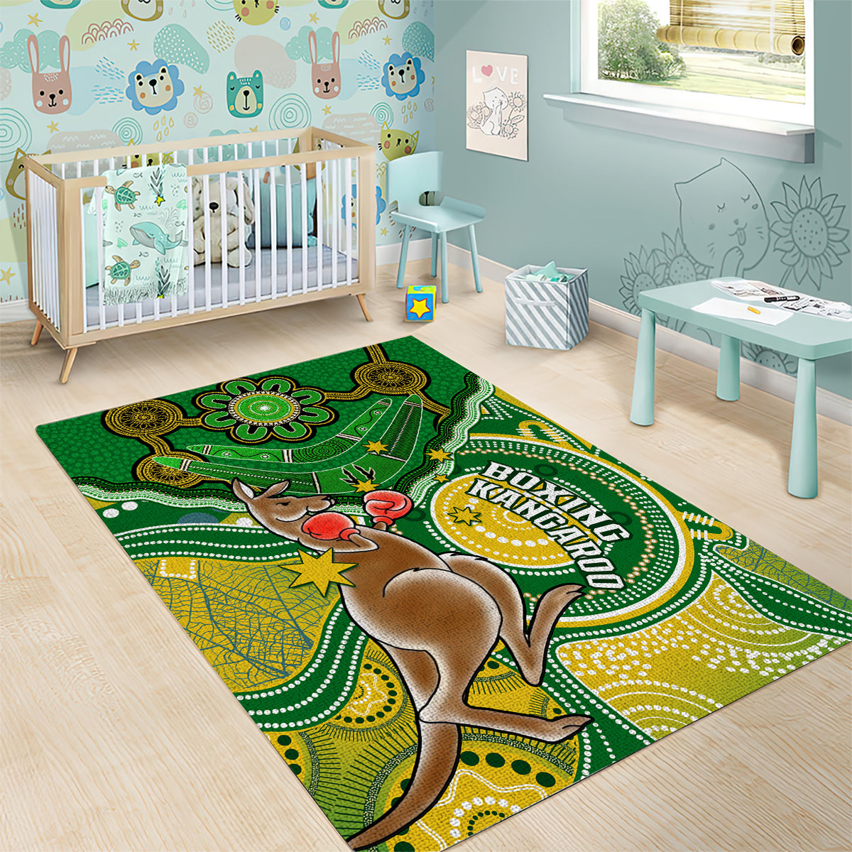 personalised-australia-boxing-kangaroo-area-rug-aussie-indigenous-art-mix-national-color